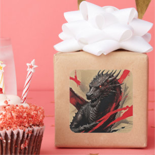 Pegatina Cuadrada Dragón abstracto expresionismo