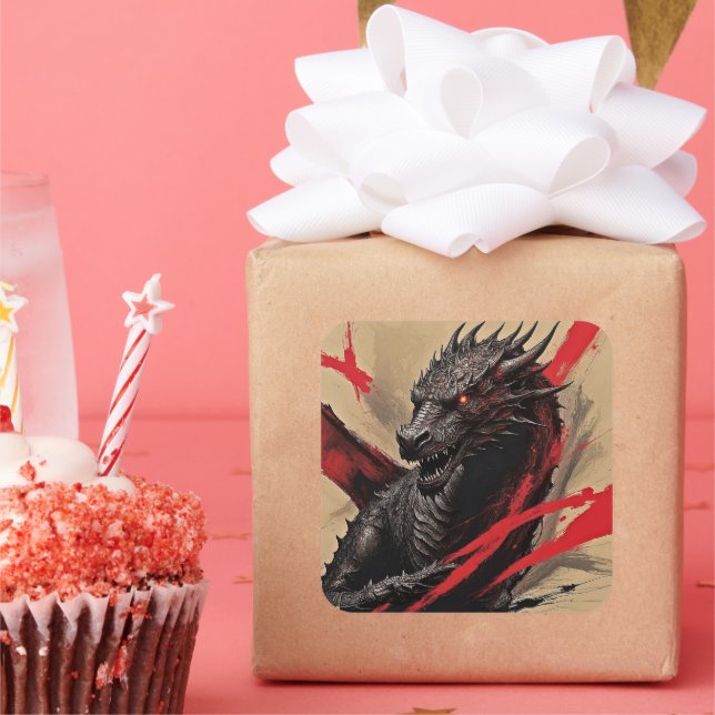 Pegatina Cuadrada Dragón abstracto expresionismo (Fiesta)