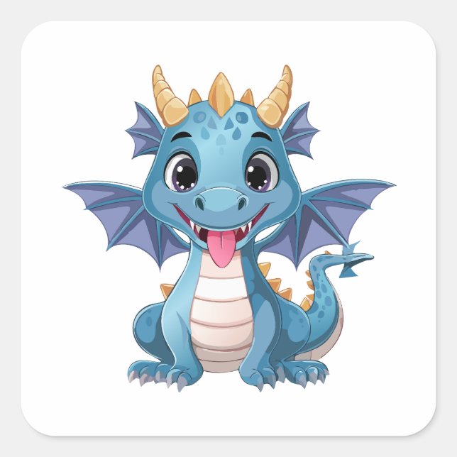 Pegatina Cuadrada dragón azul (Anverso)