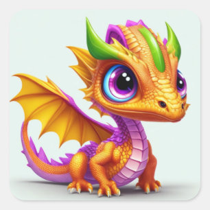 Pegatina Cuadrada Dragón Bebé Adorable