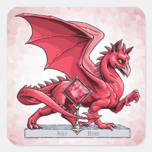 Pegatina Cuadrada Dragón Birthstone de julio: Ruby
