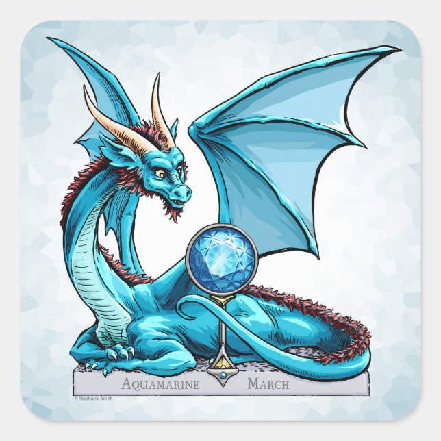 Pegatina Cuadrada Dragón Birthstone de marzo: Aquamarine (Anverso)