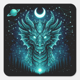 Pegatina Cuadrada Dragón Celestial – Galaxia de Fauna Mítica Cósmica