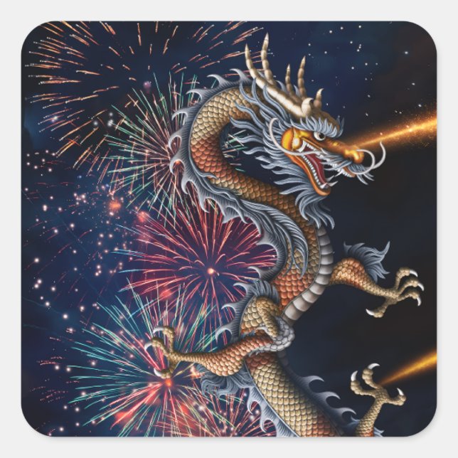 Pegatina Cuadrada Dragón Chino (Anverso)