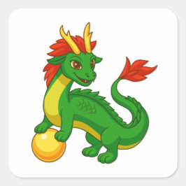 Pegatina Cuadrada Dragón chino verde