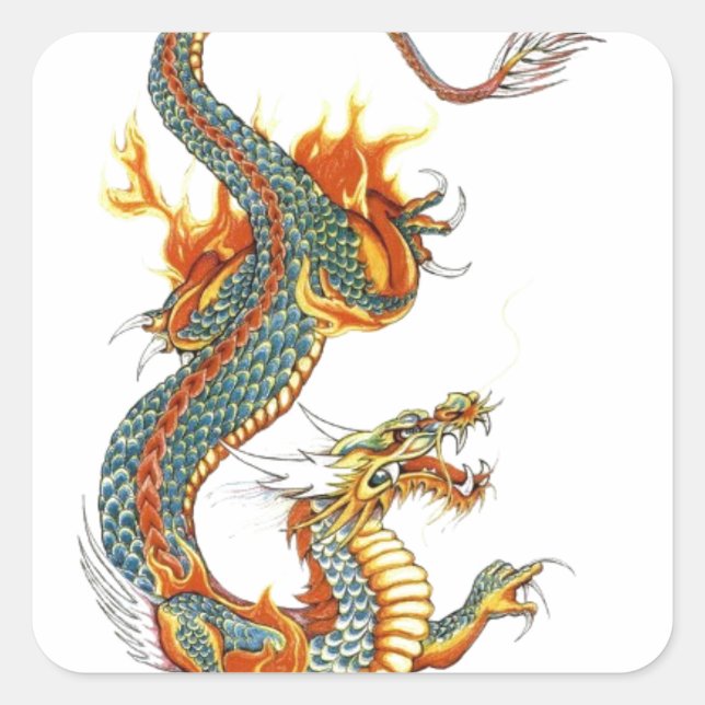 PEGATINA CUADRADA DRAGÓN COLOR JAPONÉS (Anverso)