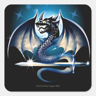 Pegatina Cuadrada Dragón con espada