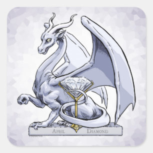 Pegatina Cuadrada Dragón de abril Birthstone: Diamante