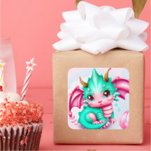 Dragón de bebé Verde azulado y rosa de Kawaii
