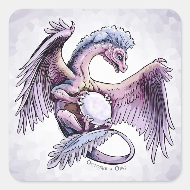 Pegatina Cuadrada Dragón de Birthstone de octubre: Opal (Anverso)