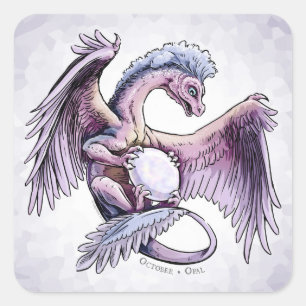 Pegatina Cuadrada Dragón de Birthstone de octubre: Ópalo