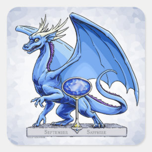 Pegatina Cuadrada Dragón de Birthstone de septiembre: Zafiro