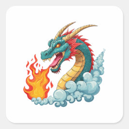 Pegatina Cuadrada dragón de cuernos azules