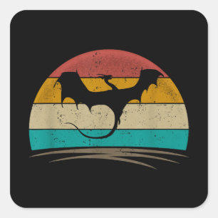 Pegatina Cuadrada Dragón de Dragón Retro de Camisas Dragónicas Mític