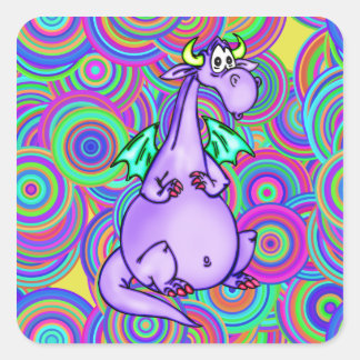 Pegatina Cuadrada Dragón de fantasía