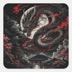 Pegatina Cuadrada Dragón de Luna de Sangre