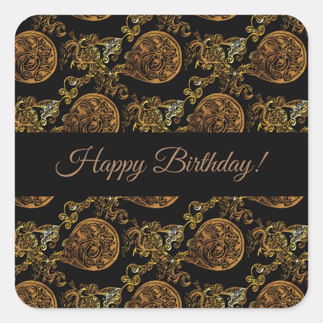 Pegatina Cuadrada Dragón de oro (Anverso)