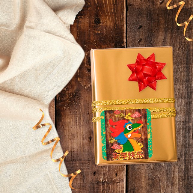 Pegatina Cuadrada Dragón de papel chino de año nuevo jade oro verde (Subido por el creador)