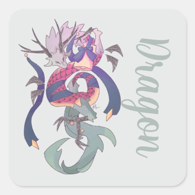 Pegatina Cuadrada Dragon, draak sticker (Anverso)