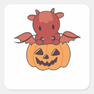 Pegatina Cuadrada Dragón En Calabaza Dulce Dragón Feliz Halloween