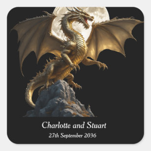Pegatina Cuadrada Dragón Fiero Alzándose