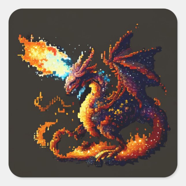 Pegatina Cuadrada Dragon Fire Elemental (Anverso)