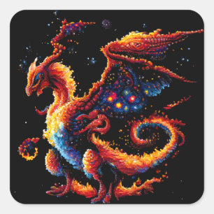 Pegatina Cuadrada Dragon Fire Elemental