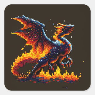 Pegatina Cuadrada Dragon Fire Elemental