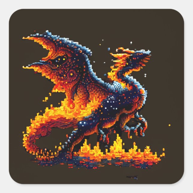 Pegatina Cuadrada Dragon Fire Elemental (Anverso)