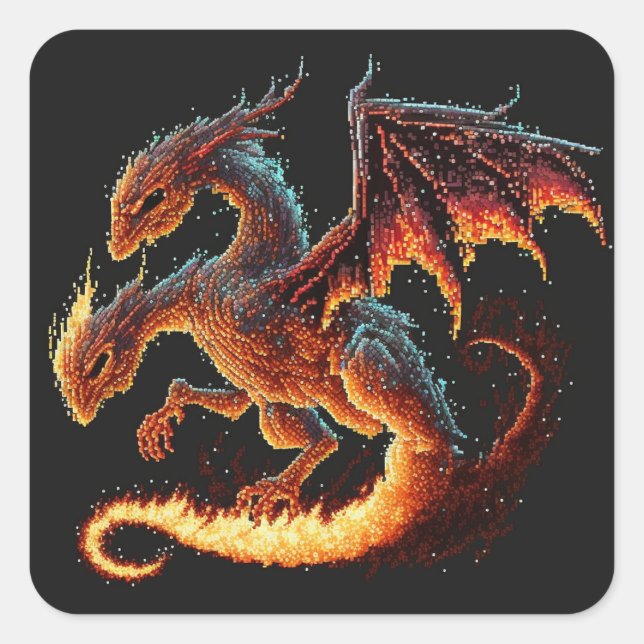 Pegatina Cuadrada Dragon Fire Elemental (Anverso)