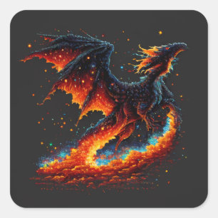 Pegatina Cuadrada Dragon Fire Elemental