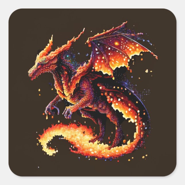 Pegatina Cuadrada Dragon Fire Elemental (Anverso)