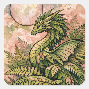 Pegatina Cuadrada Dragón helecho verde