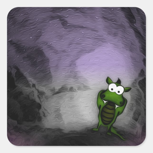 Pegatina Cuadrada Dragón inclinado (Anverso)