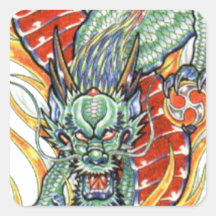 Dragón japonés y flores del Lotus