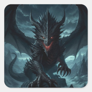 Pegatina Cuadrada Dragón medieval oscuro