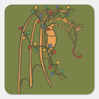 Pegatina Cuadrada Dragón navidad