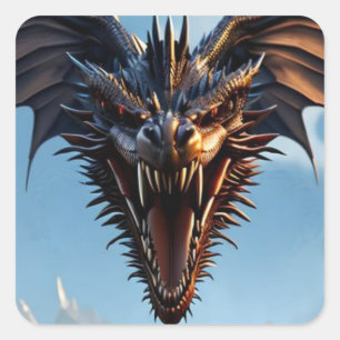 Pegatina Cuadrada Dragón Negro Alado Feroz #3