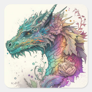 Pegatina Cuadrada Dragón Pastel