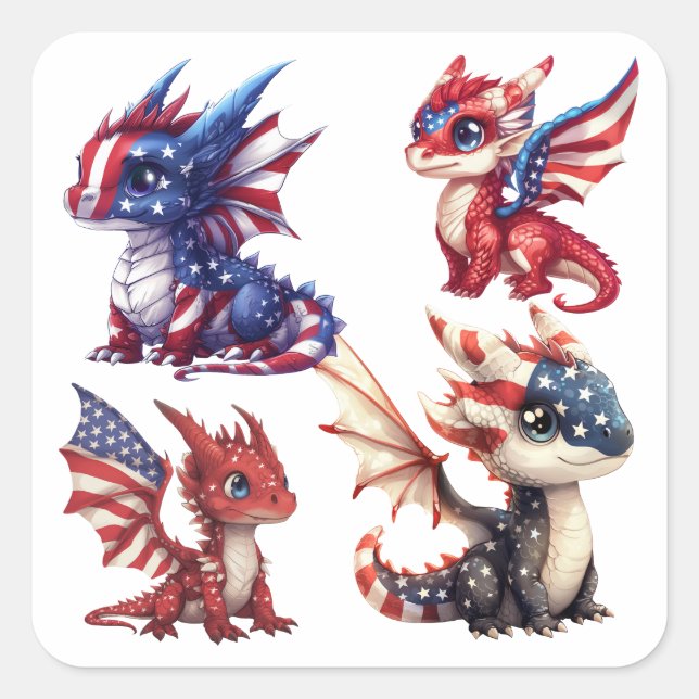 Pegatina Cuadrada Dragón patriótico (Anverso)