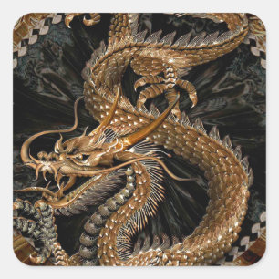 Pegatina Cuadrada Dragon Pentagram