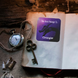 Pegatina Cuadrada Dragón personalizado Este libro pertenece a
