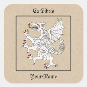 Pegatina Cuadrada Dragon Rampant Argent Bookplate