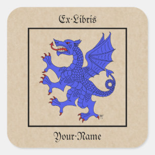 Pegatina Cuadrada Dragon Rampant Azure Bookplate