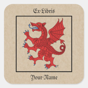 Pegatina Cuadrada Dragon Rampant Gules Bookplate