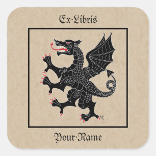 Pegatina Cuadrada Dragon Rampant Sable Bookplate