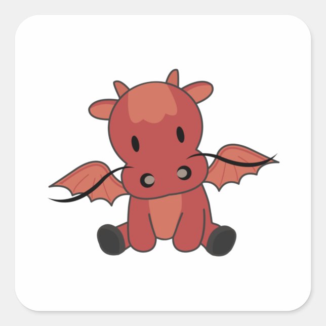 Pegatina Cuadrada Dragon Red Fairy Tale Fantasy Cute Animales (Anverso)