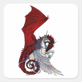 Pegatina Cuadrada Dragón Rojo Dragonismo Crimson Fantasy Unicorn Cab