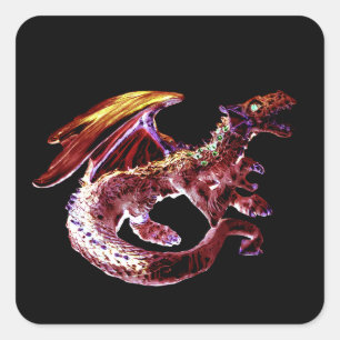 Pegatina Cuadrada Dragón Rojo Rubí de Fantasía Personalizable