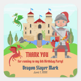 Pegatina Cuadrada Dragon Slayer Knight Boy Birday Party